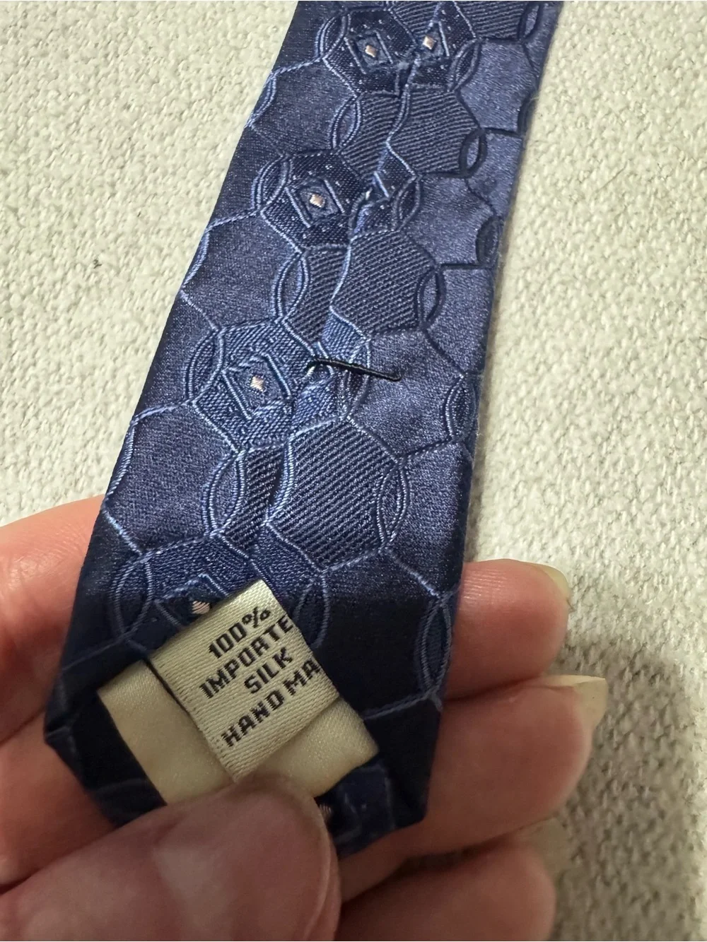 Sean John Navy Hexagon Pattern Silk Tie